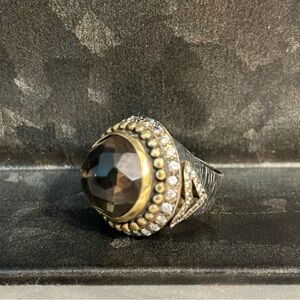 Sterling Silver Antique Bronze Brass Smoky Topaz Cocktail Large Ring Renaissance
